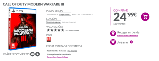 Videojuego Call of Duty Modern Warfare III PS5 y Xbox por 24,99€ y edición especial por 29,95€