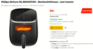 Philips Airfryer XL HD9257/80 – Heteluchtfriteuse – met venster voor €99 bij Bol.com