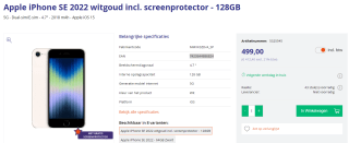 Apple iPhone SE (2022) - 128GB - Wit met screenprotector voor €499 bij Azerty