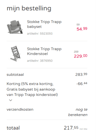 Stokke Tripp Trapp Kinderstoel + Stokke Tripp Trapp babyset voor €217 bij Prenatal
