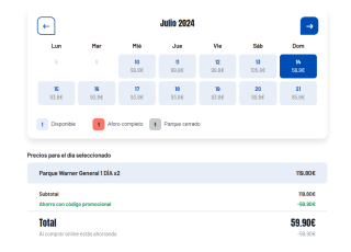 2x1 Entradas adultos Parque Warner