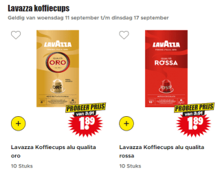 Lavazza koffiecups 10 stuks voor €1,89 per verpakking bij Dirk