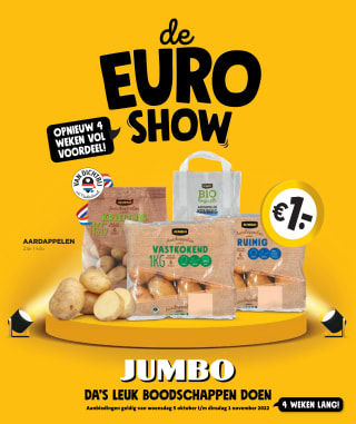 Jumbo actie de euro show 4 weken lang heel veel producten voor €1