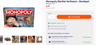 Monopoly voor Slechte Verliezers nu €9,98 bij Top1Toys