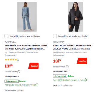 Tot 75% korting op jassen voor volwassenen bij Bol.com