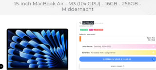 Apple MacBook Air (2024) 15.3" - M3 - 16 GB - 256 GB - Middernacht voor €1249 bij upgreatest