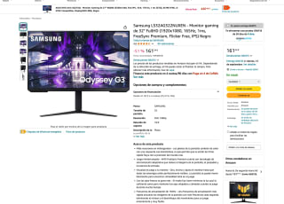 Monitor Samsung LS32AG322NUXEN gaming 32" FullHD 1920x1080 165Hz 1ms FreeSync Premium por 161,24€