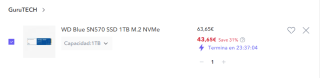 WD Blue SN570 SSD 1TB M.2 NVMe por solo 43,6€