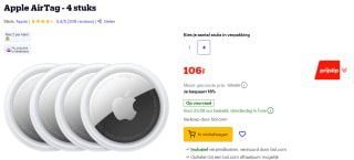 Apple AirTag 4 stuks voor €106 bij Bol.com