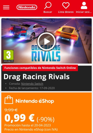 Drag Racing Rivals Nintendo Switch por 0,99€.