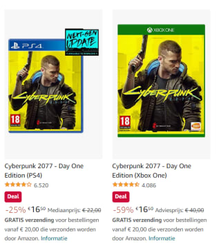 Cyberpunk 2077 - Day One Edition PS4/Xbox One & Xbox Series X voor €16 bij Bol.com