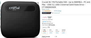 Crucial X6 1TB Externe SSD voor €59,99 bij Amazon