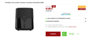 Cecotec Freidora de Aire sin Aceite de 5'5L Cecofry Fantastik 5500 por 41€