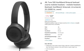 JBL TUNE 500 - Koptelefoon met micro voor €22,67 bij Amazon