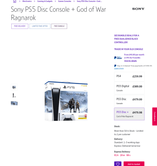 Sony PS5 Disc Console God of War Bundle from £479.98 at BT Shop