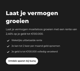 Gratis Bunq rekening met 2,46% RENTE op je spaargeld