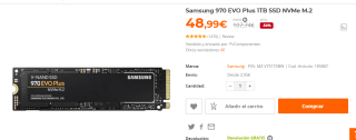 Samsung 970 EVO Plus 1TB SSD NVMe M.2 por 48.99€