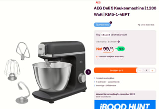 AEG Deli 5 Keukenmachine - 1200 Watt + accessoires voor €99,95 bij Ibood
