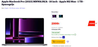 Apple Macbook Pro 2023 16" M2 Max 12 Core, 38‑core GPU, 32GB ram, 1TB ssd, Qwerty, Grijs