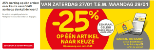 25% korting op één item naar keuze bij Brico België
