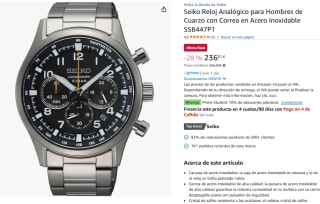 Seiko Reloj Analógico de Cuarzo con Correa en Acero Inoxidable SSB447P1 por 236,01€