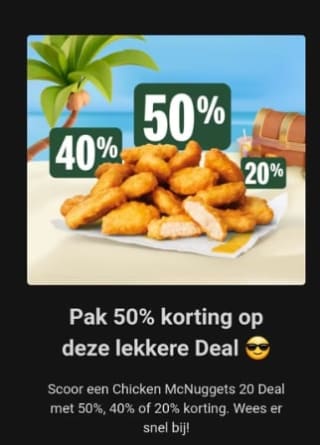Tot 50% korting op 20 kipnuggets bij McDonalds