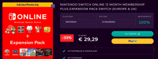 Nintendo Switch Online 12 maanden Lidmaatschap + Expansion Pack voor €29,29 bij CDKeys