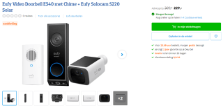 Eufy Video Doorbell E340 met Chime + Eufy Solocam S220 Solar voor €229 bij Coolblue