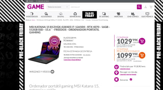 Portatil MSI Katana 15 B12VGK-028XES i7 12650H RTX 4070 16GB 512GB SSD 15.6´´FreeDOS Gaming por 999,99€