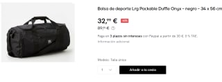 Bolsa de deporte grande Onyx Packable 55L por 32.99€