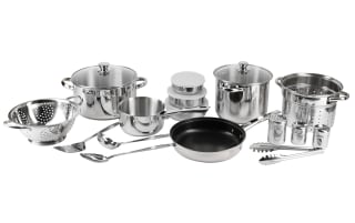 Batería SAN IGNACIO Lula Cocina de 18 Piezas Accesorios Sartenes y Cacerolas de Cocina Acero Inoxidable Compatibles Inducción por solo 45,80€