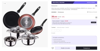 Bateria San Ignacio de 5pcs acero inoxidable: cazo Ø16x7,5 Cacerolas de Ø18x8,5 y Ø20x9,5 cms., inducción + Set 3 sartenes Ø16/20/24 cm, aluminio prensado por 38.24€ (Cuenta Nueva 26.24€)