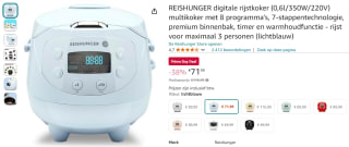 REISHUNGER digitale mini rijstkoker (lichtblauw) voor €71,99 bij Amazon (Prime)