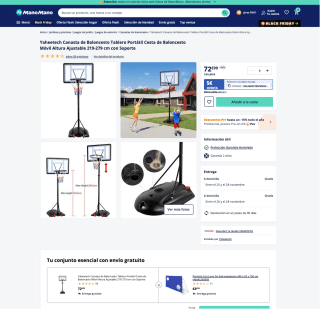 Canasta de Baloncesto Móvil Altura Ajustable 219-279 cm con Soporte por solo 67,99€