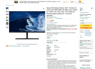 Xiaomi Mi Desktop Monitor 23,8" FHD 1920x1080 IPS 60Hz por solo 87,04€