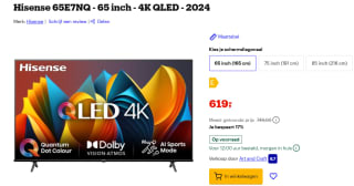Hisense QLED 65E7NQ (2024) voor €619 bij Bol