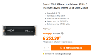 Crucial T705 (met heatsink) 2TB voor €253,99 bij NBB