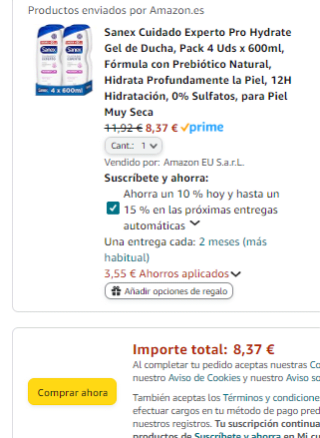 Pack 4 Geles baño Sanex Cuidado Experto Pro Hydrate por 8,37€