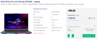 ASUS ROG Strix G16 G614JI-N3220W - Laptop voor €1599 bij Azerty