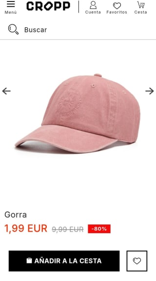 Gorra en color rosa por 1,99€.