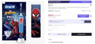 Cepillo de Dientes Eléctrico con Mango Recargable Oral-B Vitality Kids con Tecnología Braun, 1 Cabezal y Funda de Viaje por 14.6€