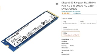 Disque SSD interne M.2 NVMe Kingston NV2 à 105,21€