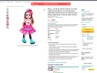 Muñeca NANCY 43cm Catrina día muertos Famosa por solo 20€