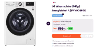 LG Wasmachine 9 Kg Energielabel A voor €599 bij Ibood