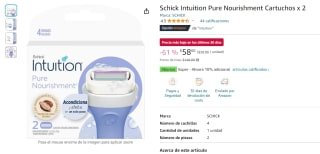 Schick Intuition Pure Nourishment Cartuchos x 2 por $58 en Amazon