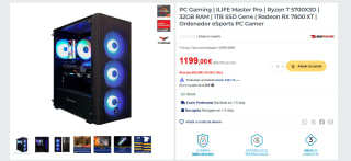 PC Gaming ILIFE Master Pro Ryzen 7 5700X3D 32GB RAM 1TB SSD Gen4 Radeon RX 7800 XT por 999€