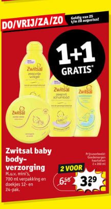 Alle Zwitsal baby body verzorging 1+1 gratis bij Kruidvat