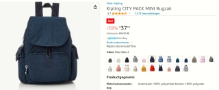 Kipling City Pack Mini Blue voor €37,10 bij Amazon
