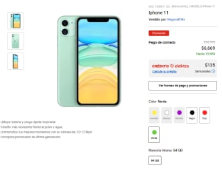 iPhone 11 de 64GB por $6,669 en Elektra