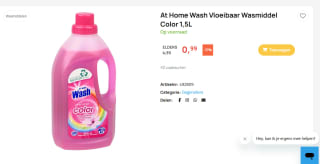 At Home Wash vloeibaar wasmiddel Color 1,5L voor €0,99 bij Butlon